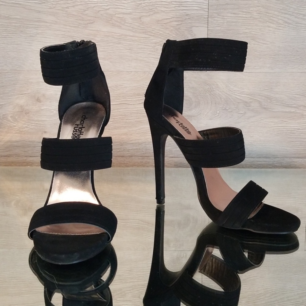 Black suede ankle-strap sandals size 7
